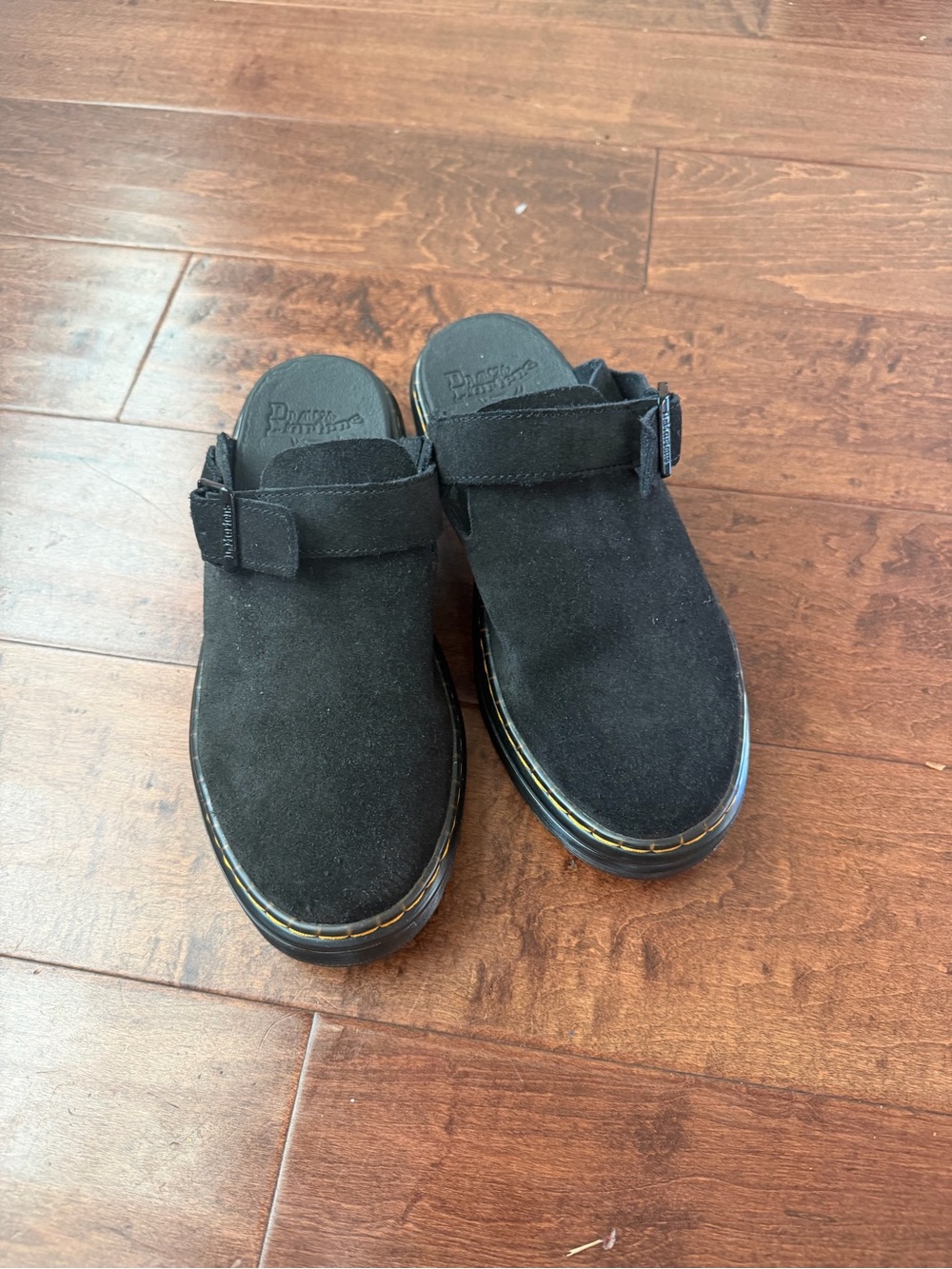 Dr. Martens Carlson Black Suede Slip-On Mule with Strap